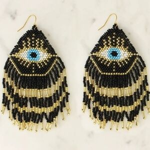 Black and Gold Beaded Eye Earrings